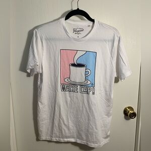 Original Penguin EUC “wake cup” white cotton T shirt Size Medium